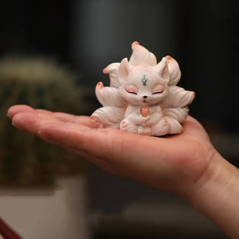 KaizenScrolls™ Meditating Nine-Tailed Fox Handcrafted Figurine