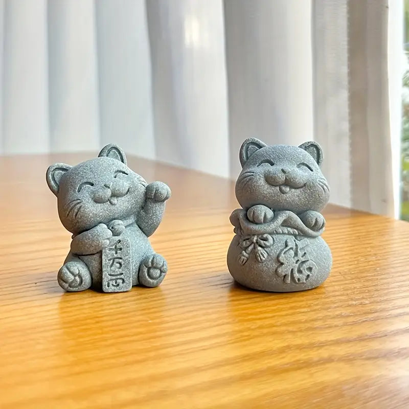 KaizenScrolls™ Handcrafted Stone Zen Cat Figurines