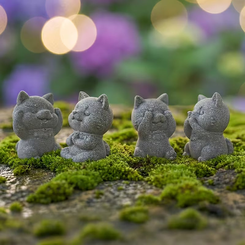 KaizenScrolls™ Handcrafted Stone Zen Shiba Inu Statue Set