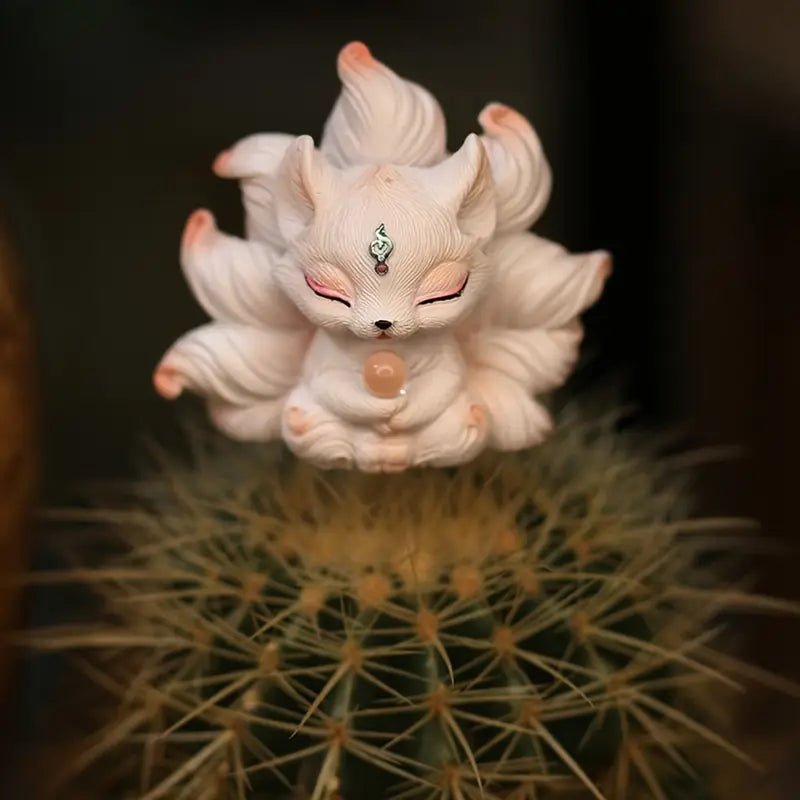 spiritualart✂︎ 猫 KaizenScrolls™ Meditating Nine-Tailed Fox Handcrafted Figurine