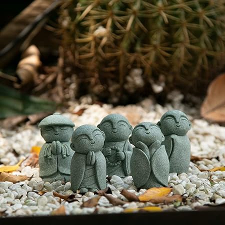 KaizenScrolls™ Handcrafted Stone Zen Jizo Statue Full Set
