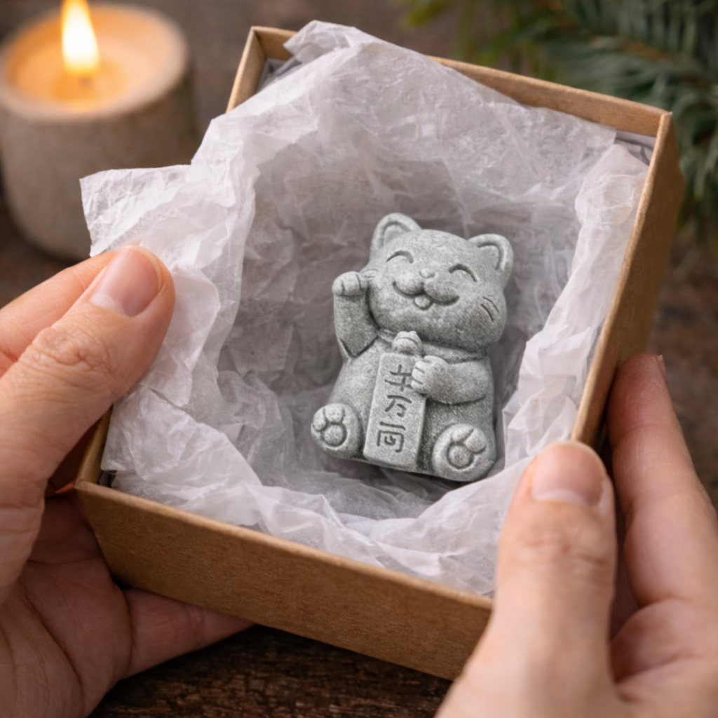 KaizenScrolls™ Handcrafted Stone Zen Cat Statue