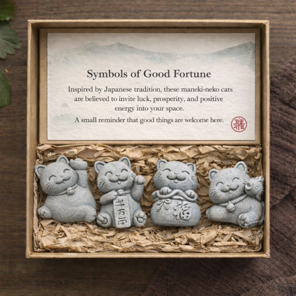 KaizenScrolls™ Handcrafted Stone Zen Cat Statue