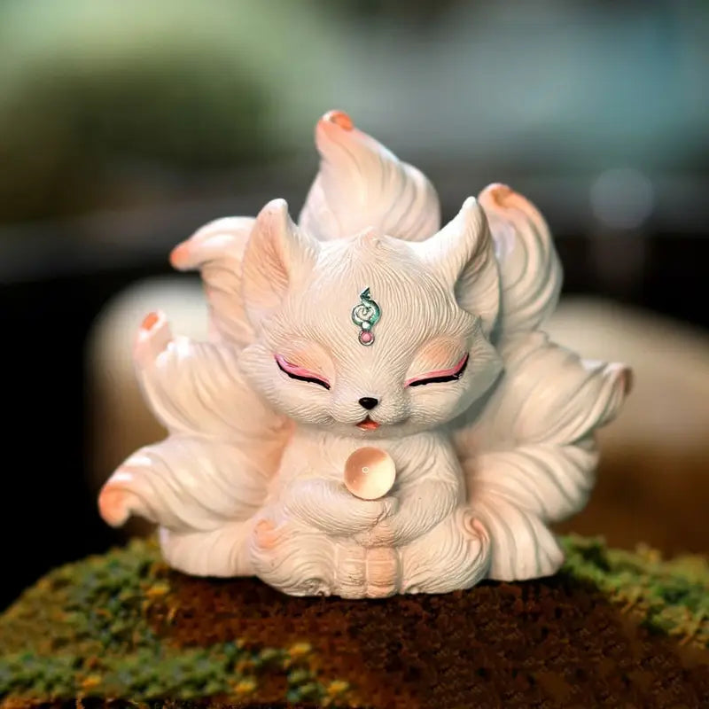 KaizenScrolls™ Meditating Nine-Tailed Fox Handcrafted Figurine