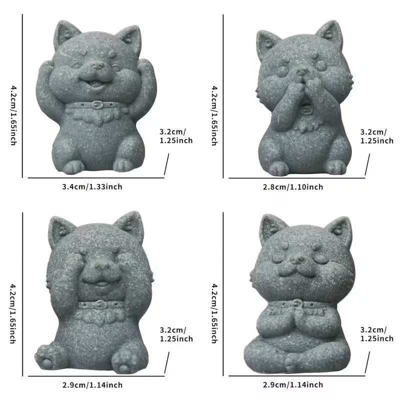 KaizenScrolls™ Handcrafted Stone Zen Shiba Inu Statue Set