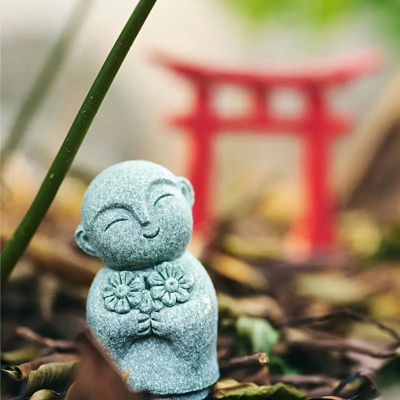 KaizenScrolls™ Handcrafted Stone Zen Jizo Statue Full Set