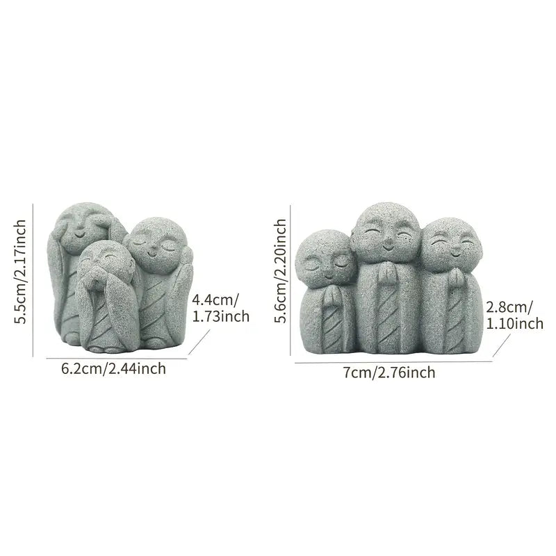 Smiling Praying Monk Statue Set (2pcs)