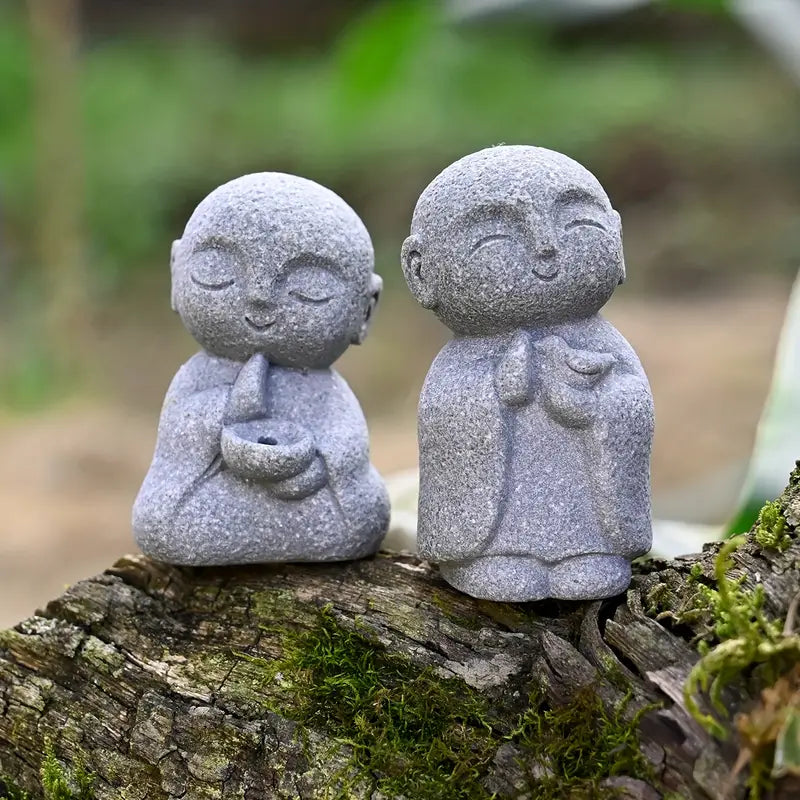 Peaceful Monk Meditation Statue Set (2pcs)