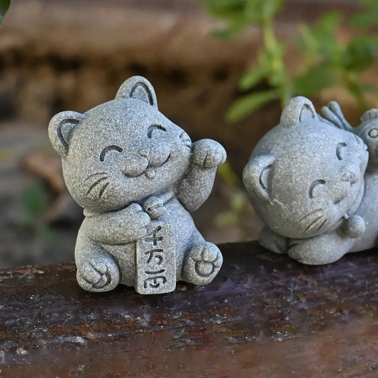 4-Piece Stone Resin Cartoon Cat Set