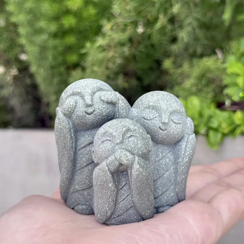 KaizenScrolls™ Handcrafted “See No Evil, Hear No Evil, Speak No Evil” Jizo Trio Statue