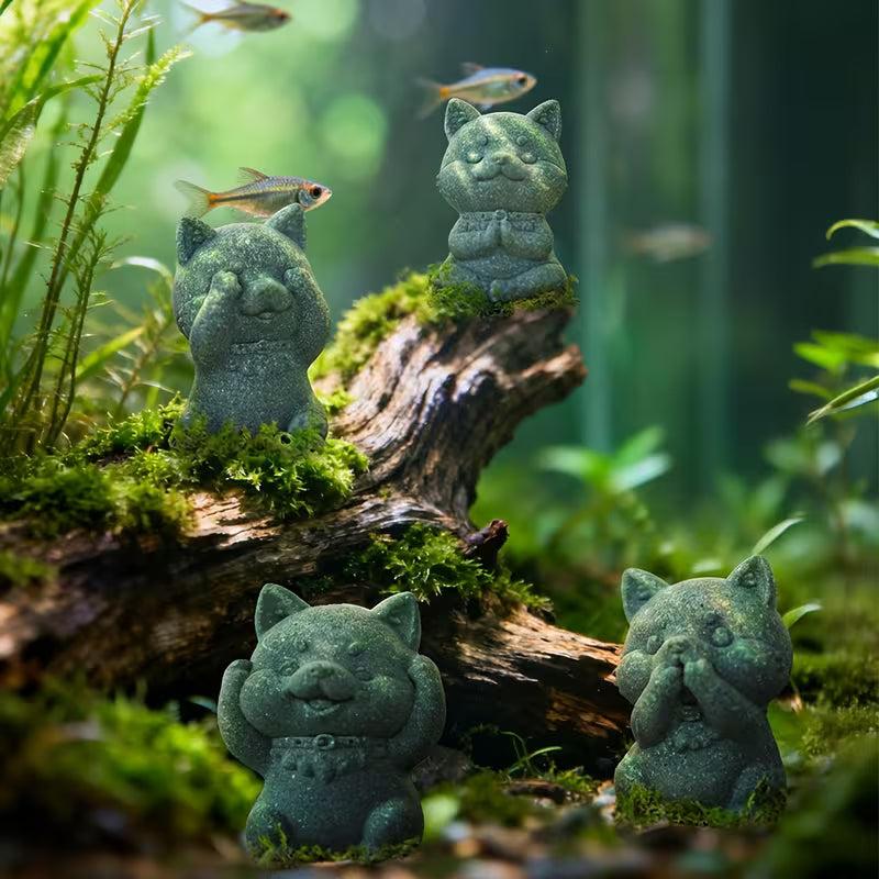 KaizenScrolls™ Handcrafted Stone Zen Shiba Inu Statue Set