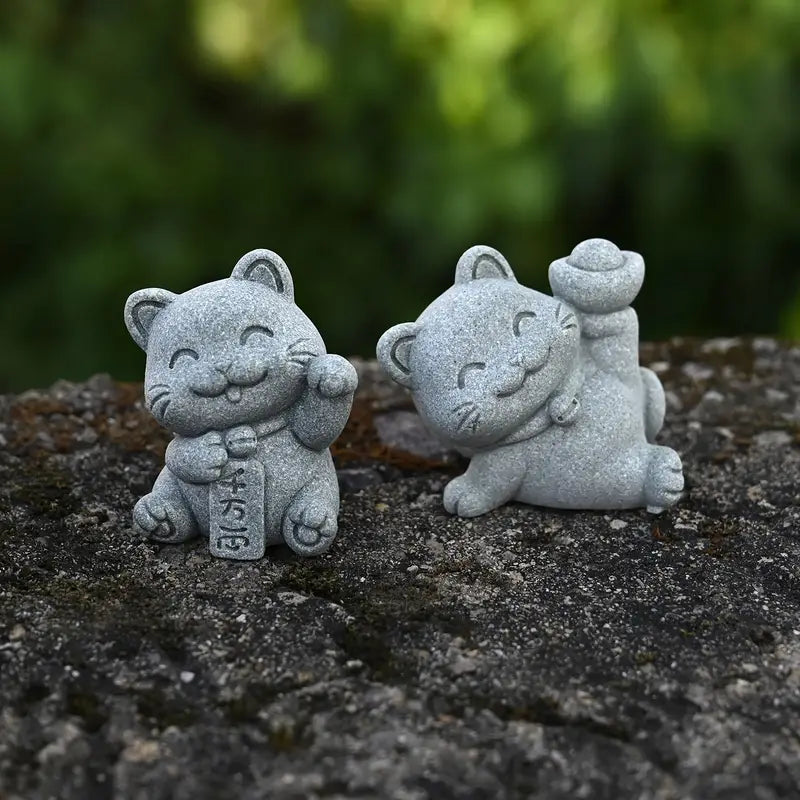 4-Piece Stone Resin Cartoon Cat Set
