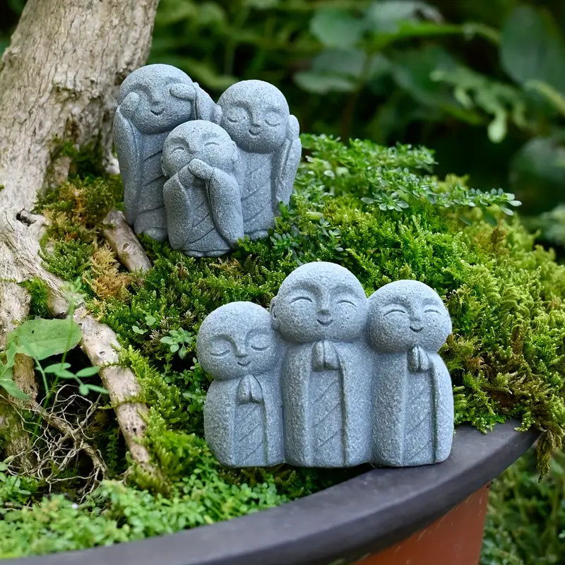 Smiling Praying Monk Statue Set (2pcs)