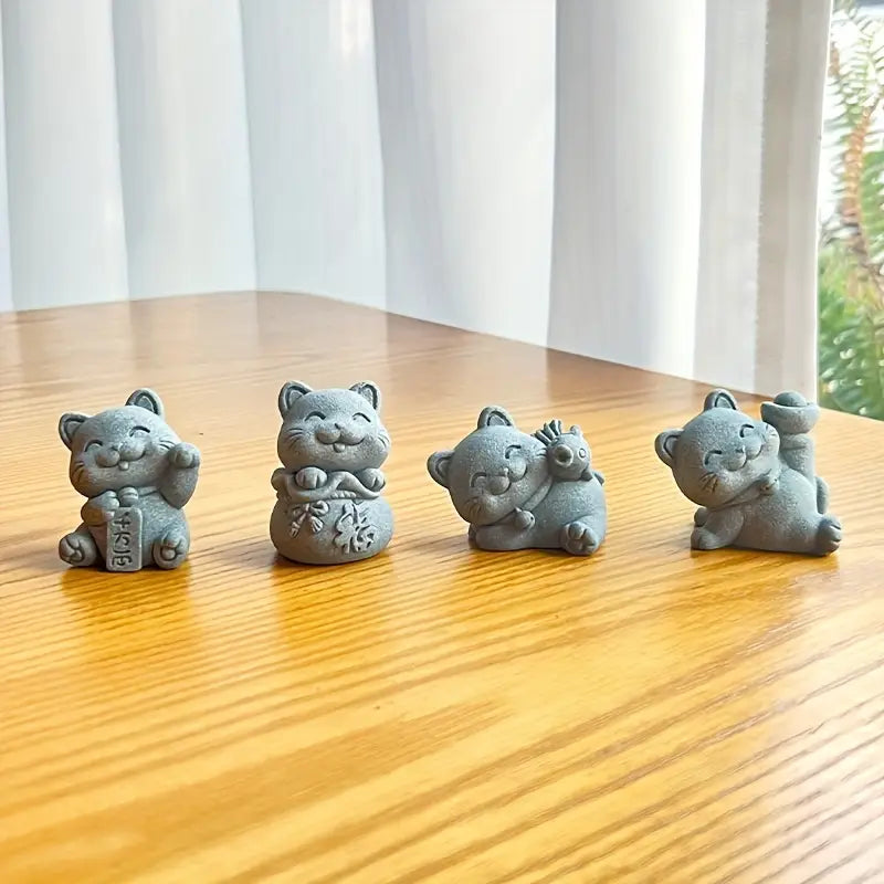 4-Piece Stone Resin Cartoon Cat Set