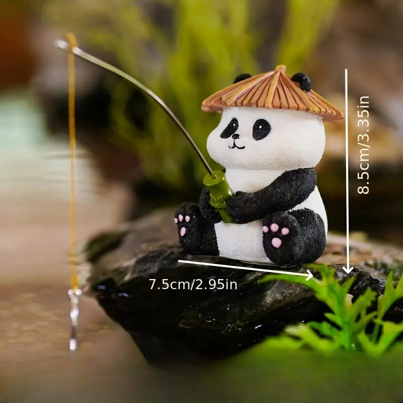 Charming Panda Fishing Family Resin Statue