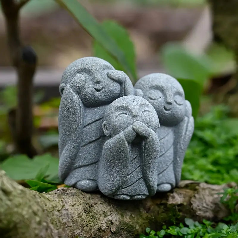 Smiling Praying Monk Statue Set (2pcs)