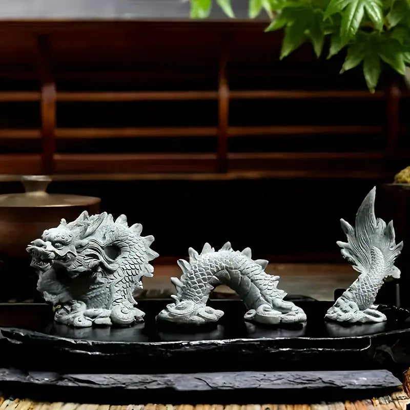 Chinese Resin Dragon God Desk Ornament Set