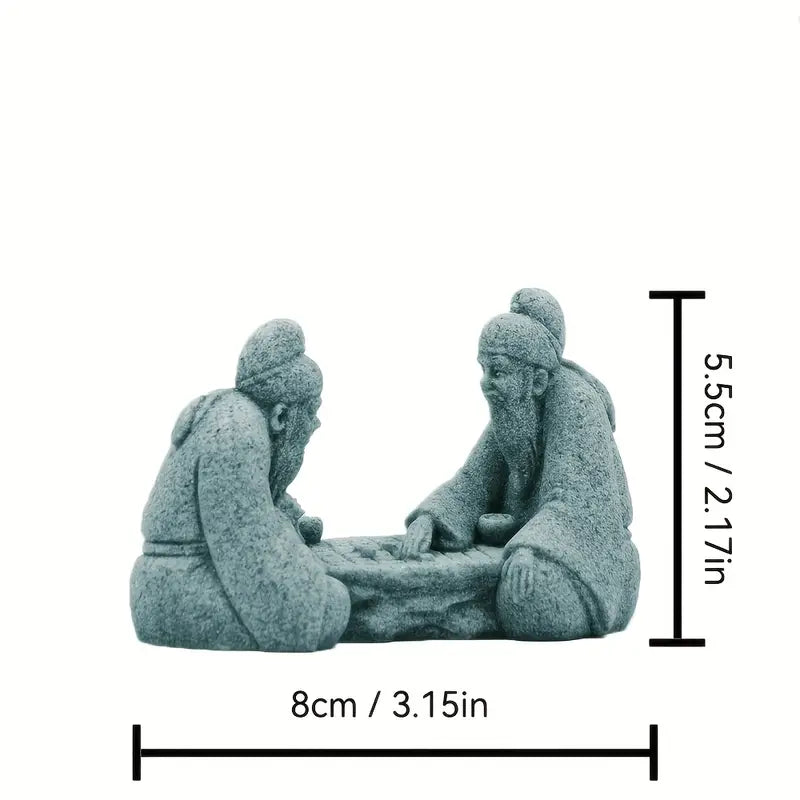Elderly Go Players Hand-Carved Stone Statue