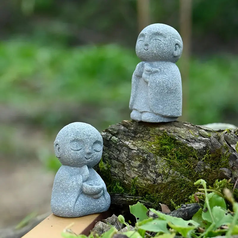 Peaceful Monk Meditation Statue Set (2pcs)
