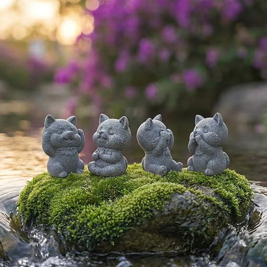 KaizenScrolls™ Handcrafted Stone Zen Shiba Inu Statue Set