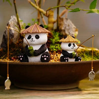 Charming Panda Fishing Family Resin Statue