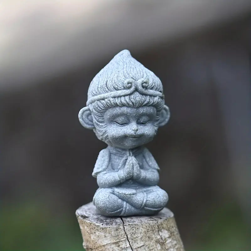 Miniature Prayer Monkey Zen Statue Figurine