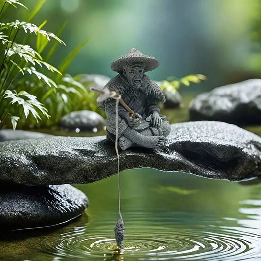Natural Stone Fishing Sage Figurine (1pc)