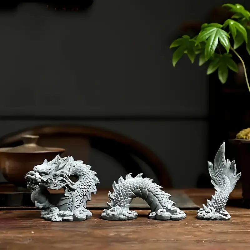 Chinese Resin Dragon God Desk Ornament Set