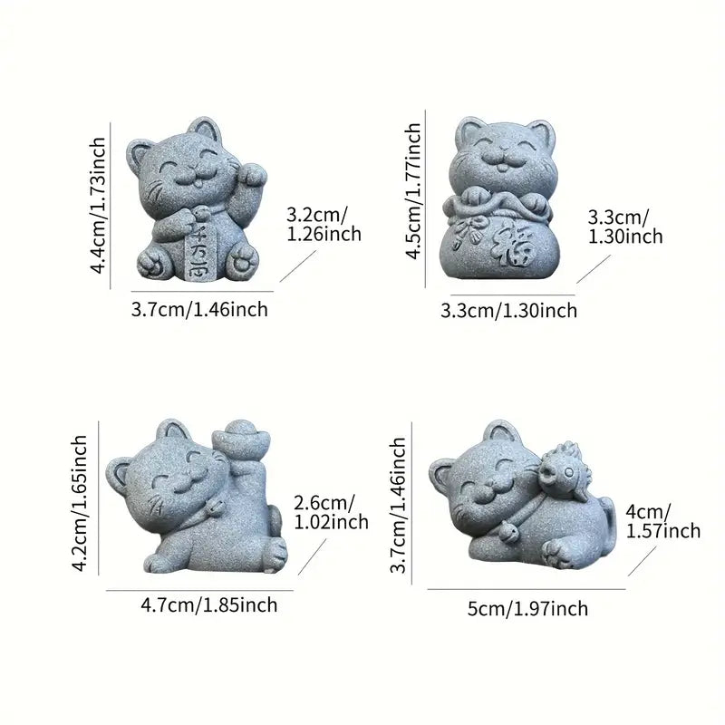 4-Piece Stone Resin Cartoon Cat Set
