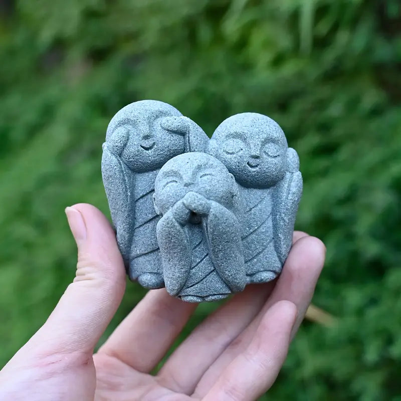 Smiling Praying Monk Statue Set (2pcs)