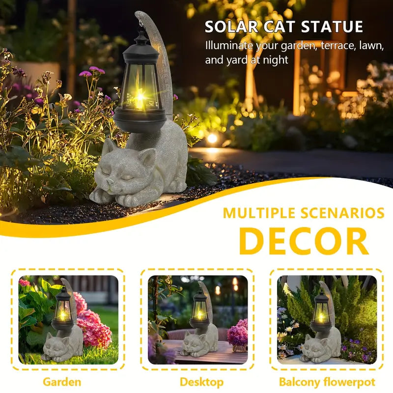Solar Cat Lantern Sleeping Kitten Statue Light
