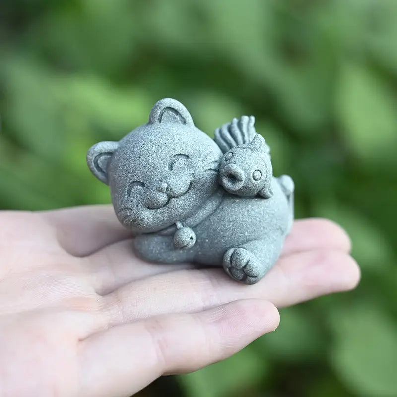 4-Piece Stone Resin Cartoon Cat Set
