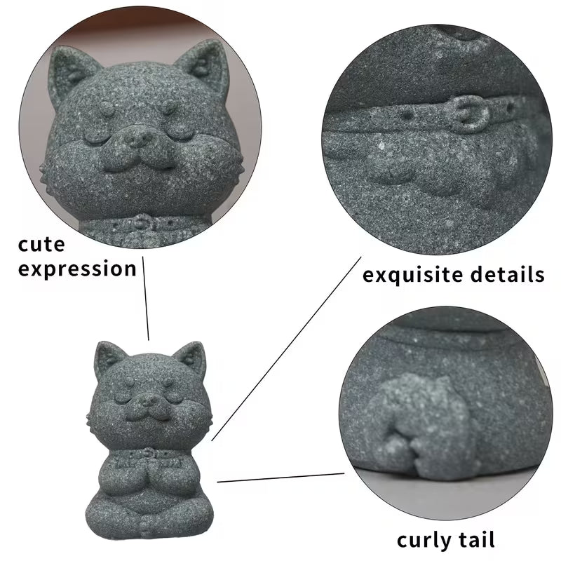 KaizenScrolls™ Handcrafted Stone Zen Shiba Inu Statue Set