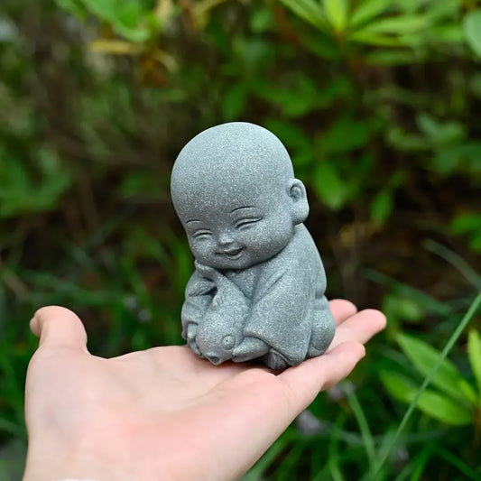 Miniature Green Sandstone Monk Animal Statue