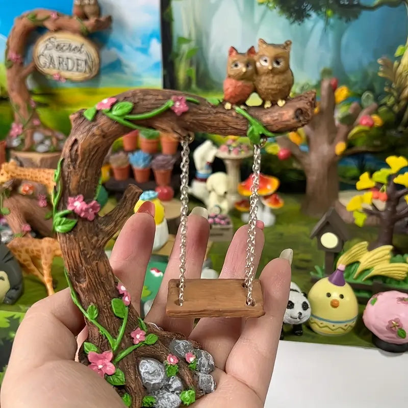 Whimsical Resin Owl Swing Garden Ornament