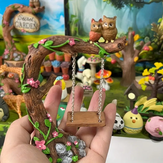 Whimsical Resin Owl Swing Garden Ornament