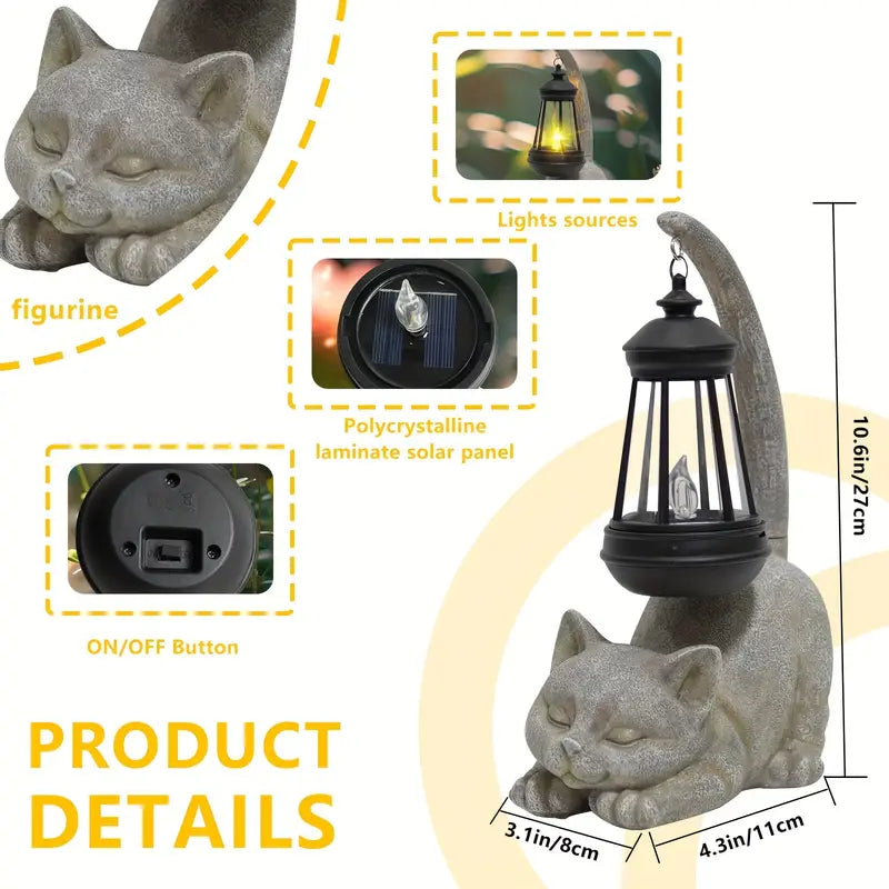 Solar Cat Lantern Sleeping Kitten Statue Light