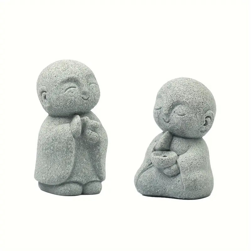 Peaceful Monk Meditation Statue Set (2pcs)