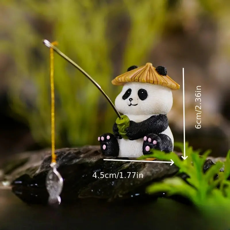 Charming Panda Fishing Family Resin Statue