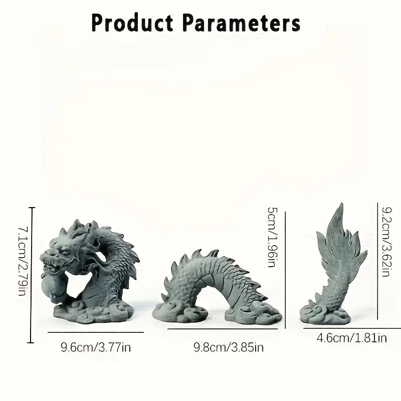 Chinese Resin Dragon God Desk Ornament Set