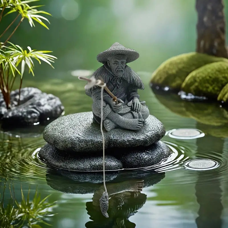 Natural Stone Fishing Sage Figurine (1pc)