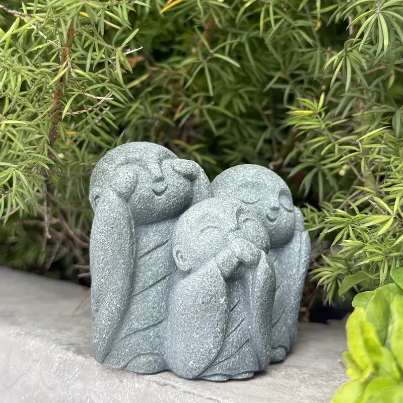 KaizenScrolls™ Handcrafted “See No Evil, Hear No Evil, Speak No Evil” Jizo Trio Statue