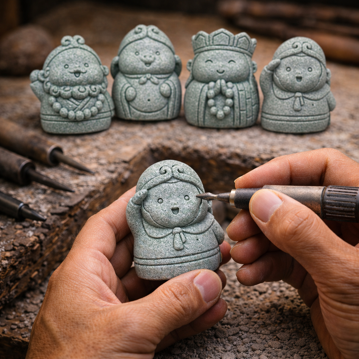 KaizenScrolls™ Handcrafted Stone Zen Kokoro Set Statue