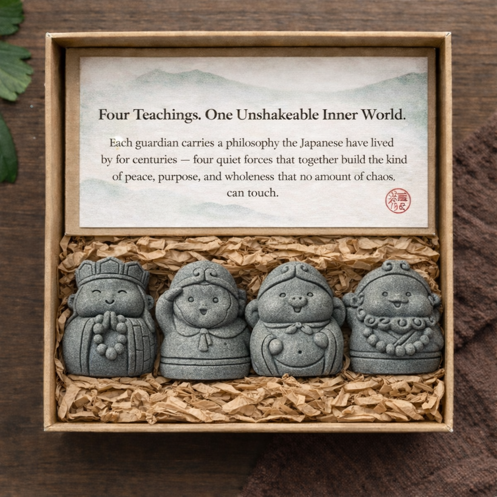 KaizenScrolls™ Handcrafted Stone Zen Kokoro Set Statue