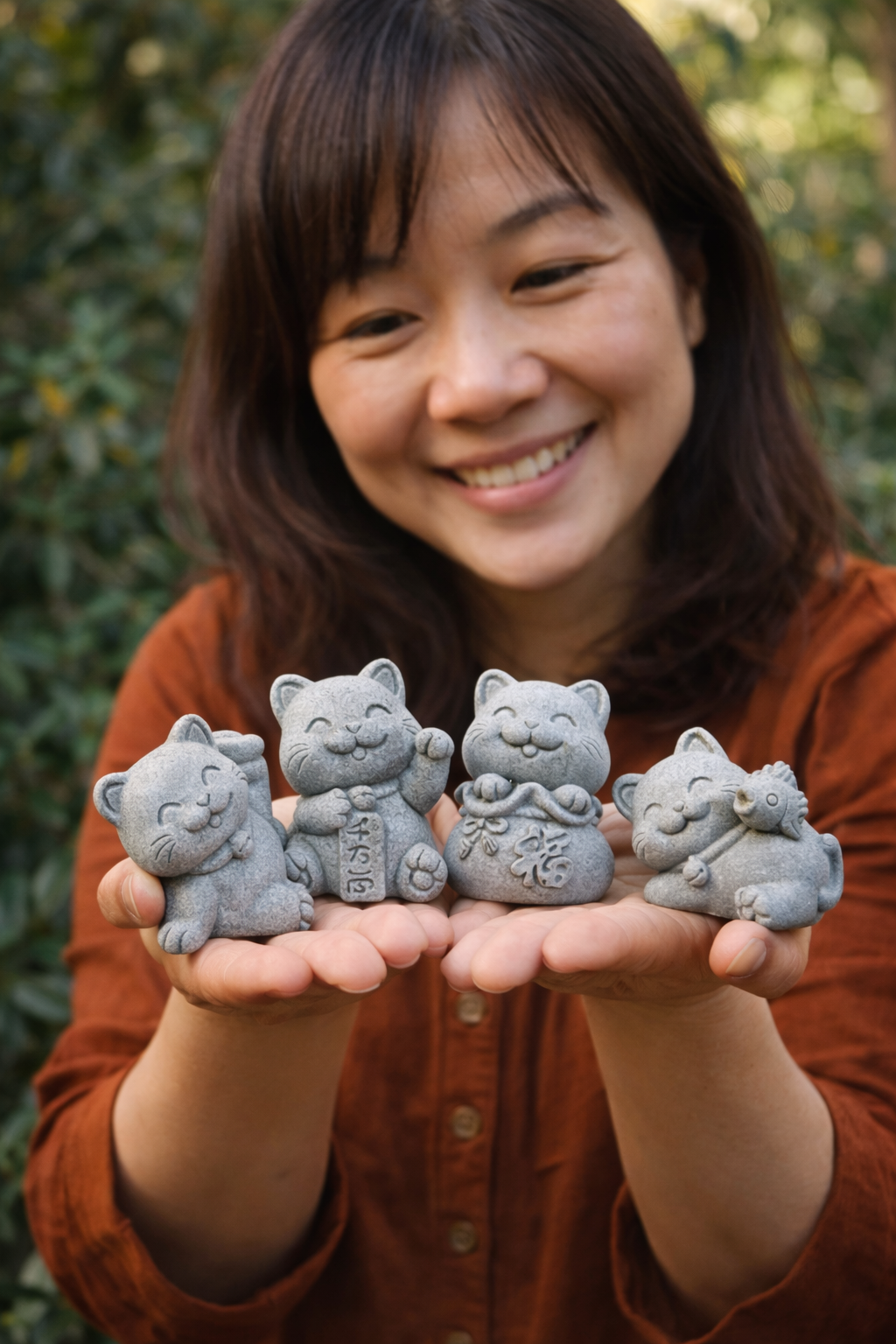 KaizenScrolls™ Handcrafted Stone Zen Cat Figurines