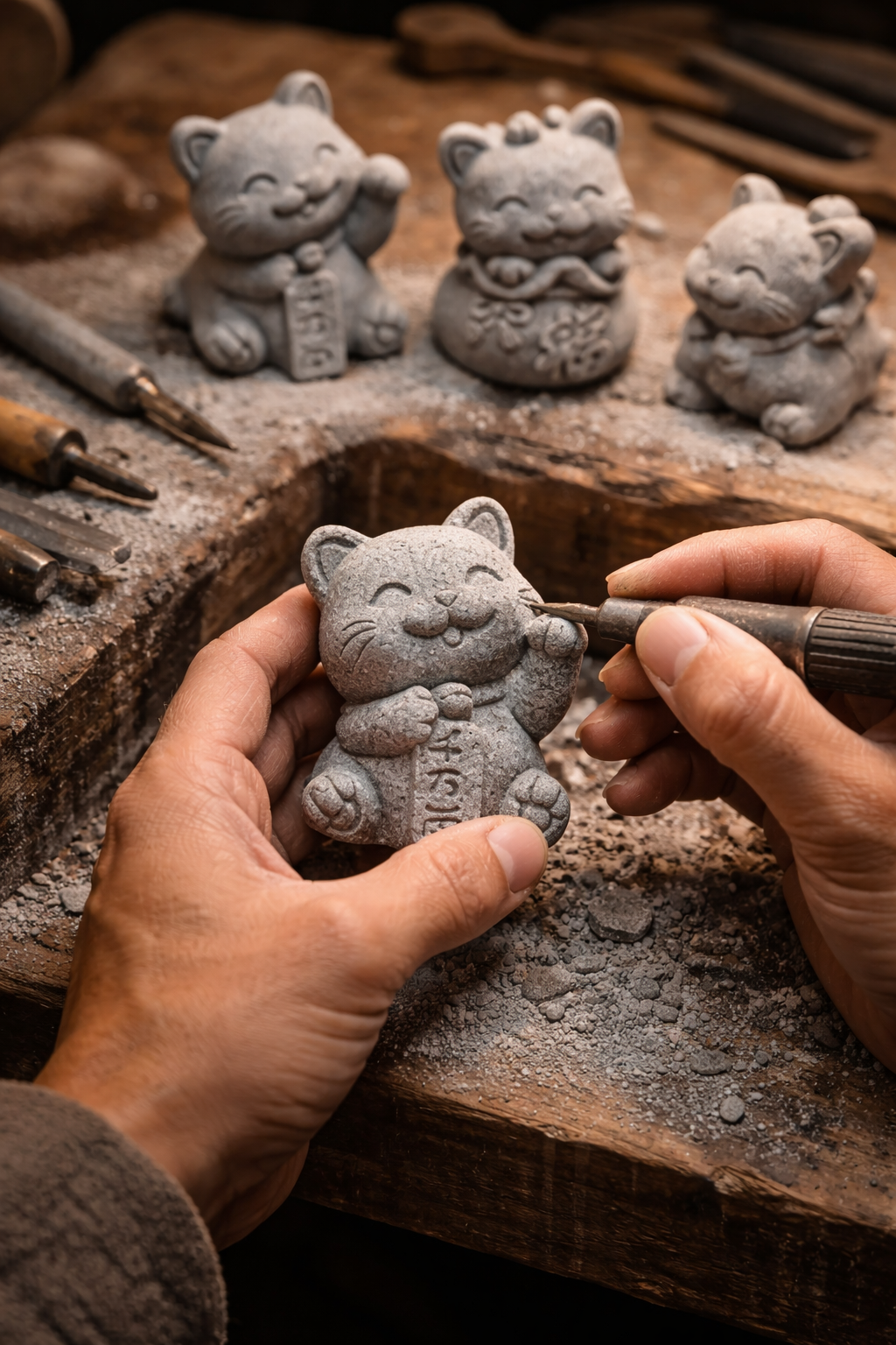 KaizenScrolls™ Handcrafted Stone Zen Cat Statue