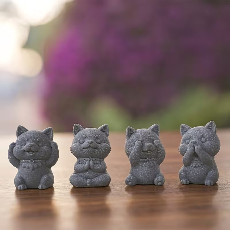 KaizenScrolls™ Handcrafted Stone Zen Shiba Inu Statue Set