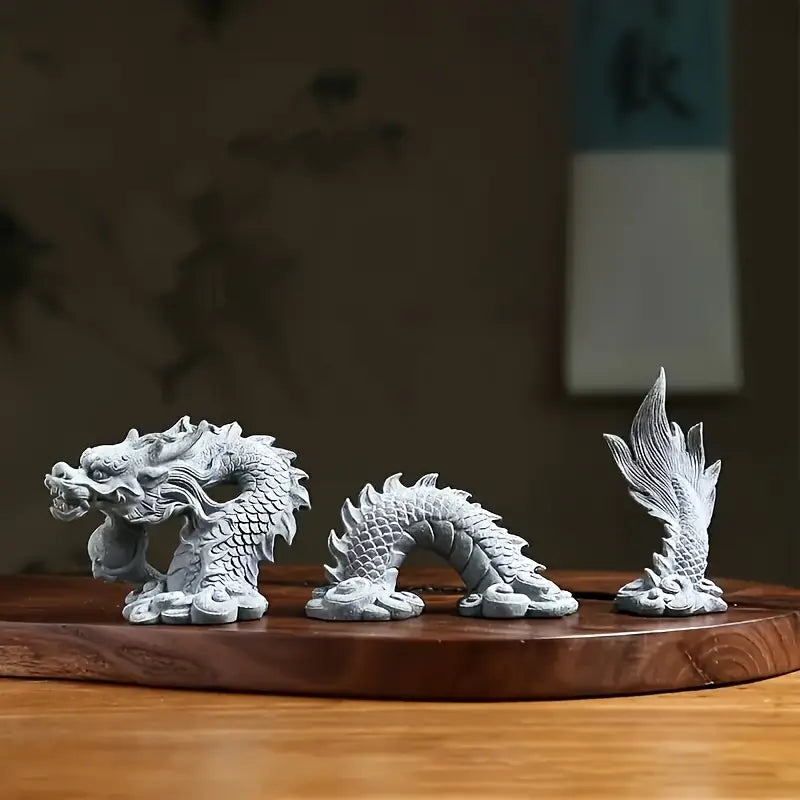Chinese Resin Dragon God Desk Ornament Set