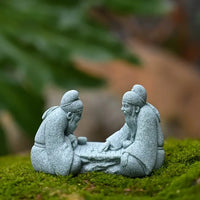 Elderly Go Players Hand-Carved Stone Statue