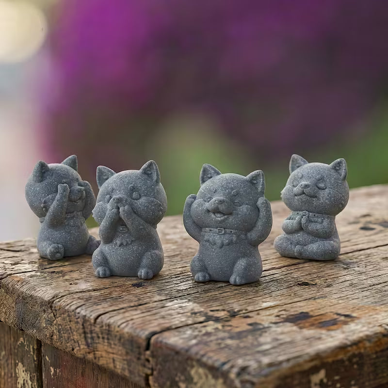 KaizenScrolls™ Handcrafted Stone Zen Shiba Inu Statue Set